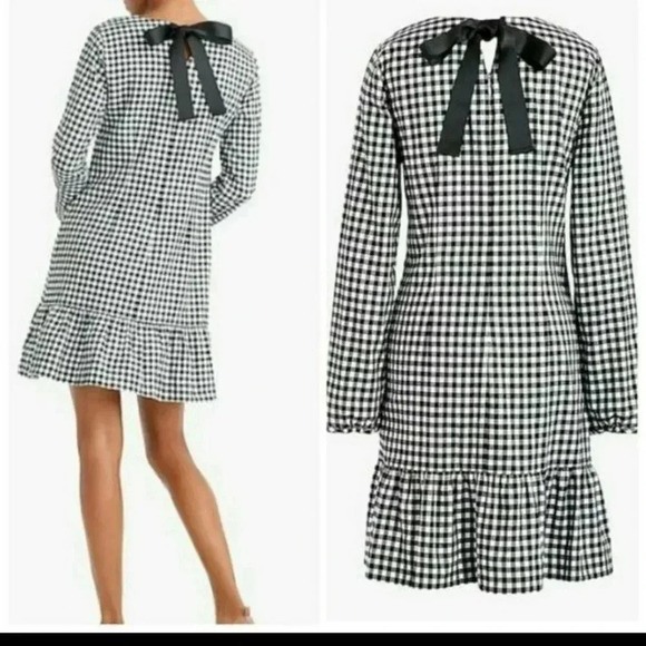 J. Crew Dresses & Skirts - J.Crew Black/White Gingham Flannel Ruffle Bow Back Dress(S)